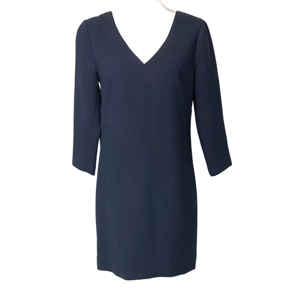 J.Crew Women’s V-Neck 3/4 Sleeves‎ Wool Crepe Shift Dress Navy Blue Sz 2 - Picture 1 of 5